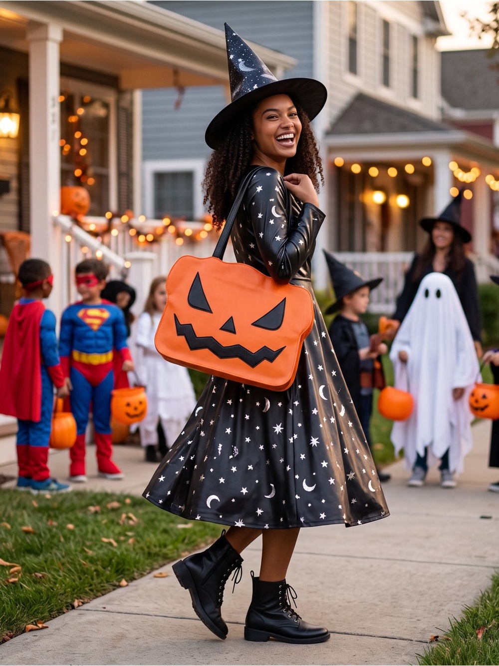 Orange Jack-O’-Lantern Vegan Leather Halloween Tote Bag-NWT!!